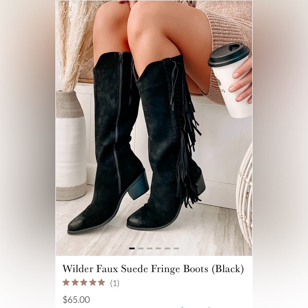 Pierre Dumas Women's Black Fringe Faux Suede Booties Size 10